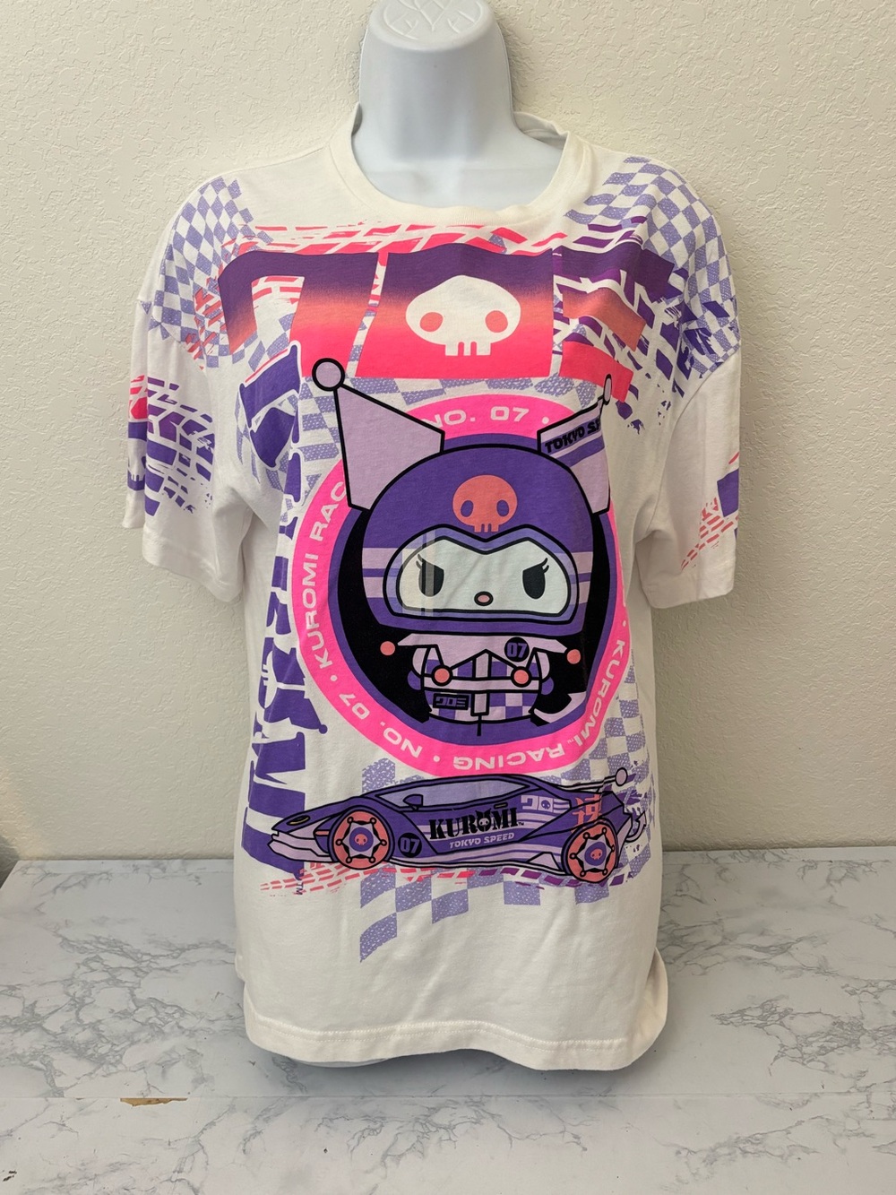Kuromi Tokyo Speed Sanrio White Pink Tee Sz S M 07 Racing Anime Car Graphic